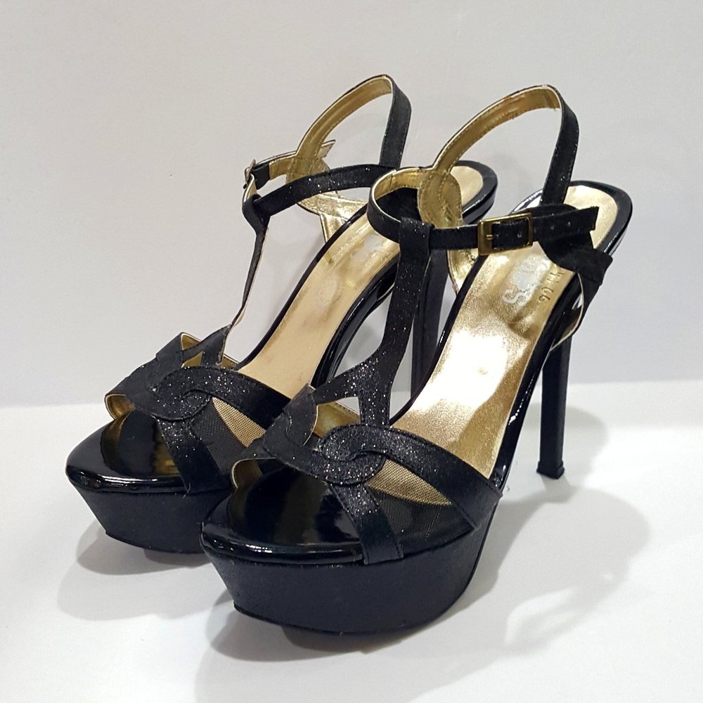Fresas High Heel Shoes Gitter Black, Size 7 (24 in Mexico) Made in Mexico